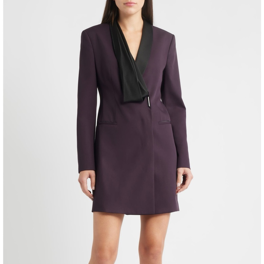 BOSS Danjana Long Sleeve Virgin Wool Blazer Dress Dark Carmine Size 6 NWT